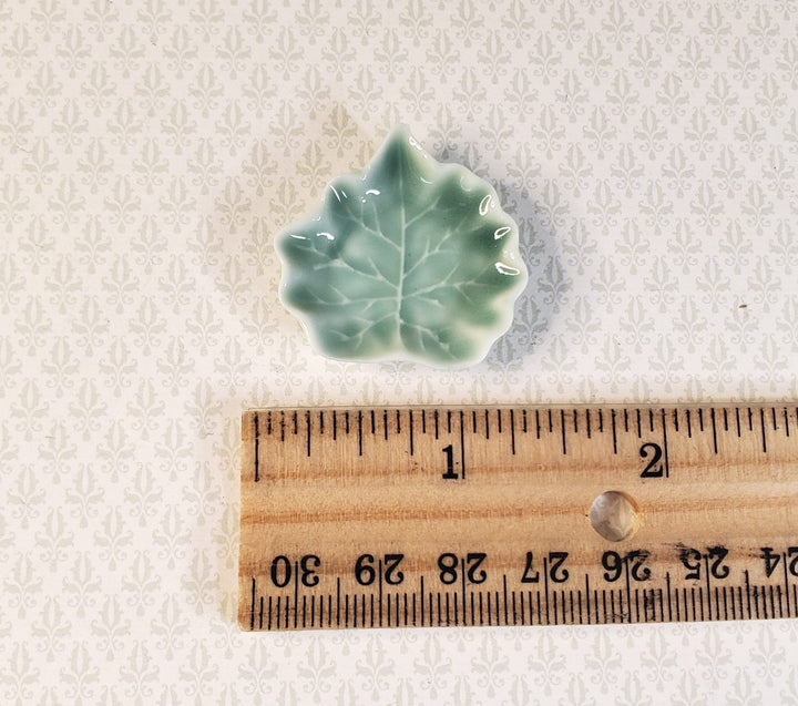 Dollhouse Leaf Shaped Ceramic Serving Platter Green 1:12 Scale Miniature - MiniatureCrush