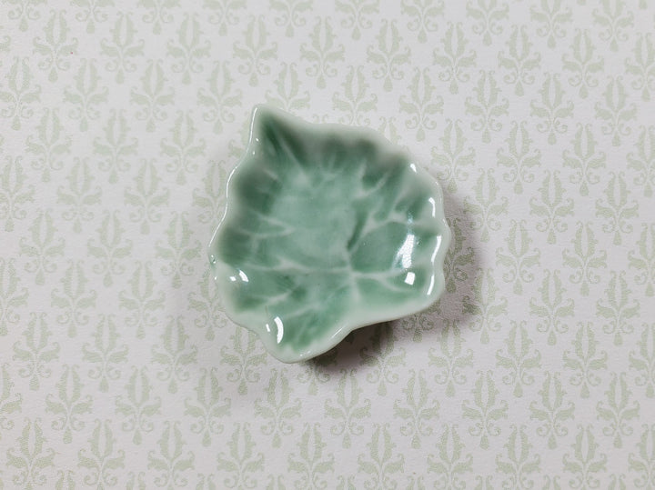 Dollhouse Leaf Shaped Ceramic Serving Platter Green 1:12 Scale Miniature - MiniatureCrush