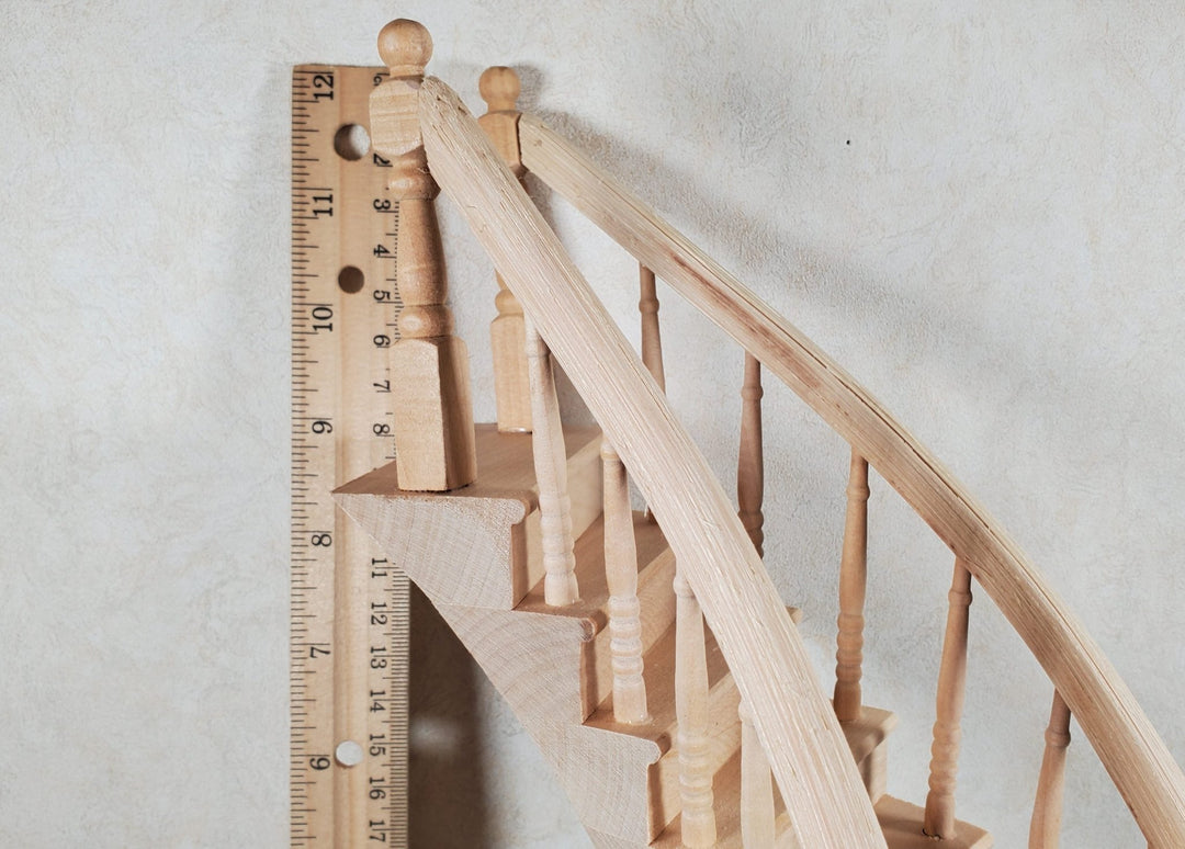 Dollhouse Left Curved Staircase Assembled 1:12 Scale Miniature Stairs Steps - MiniatureCrush