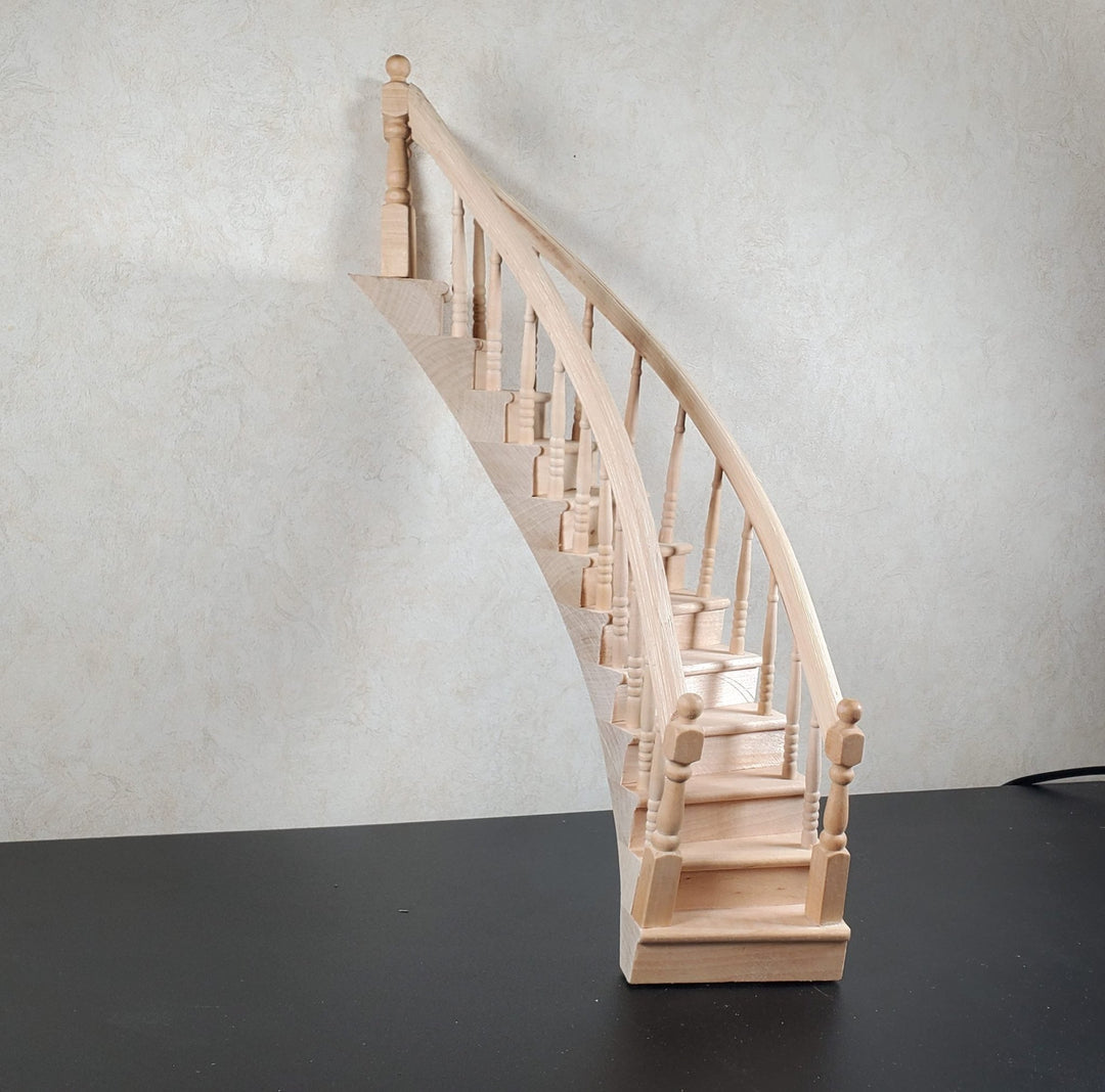 Dollhouse Left Curved Staircase Assembled 1:12 Scale Miniature Stairs Steps - MiniatureCrush