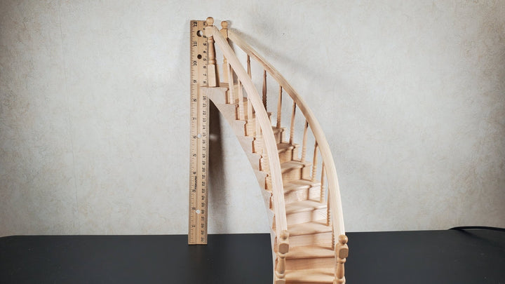 Dollhouse Left Curved Staircase Assembled 1:12 Scale Miniature Stairs Steps - MiniatureCrush