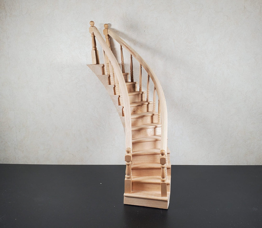 Dollhouse Left Curved Staircase Assembled 1:12 Scale Miniature Stairs Steps - MiniatureCrush