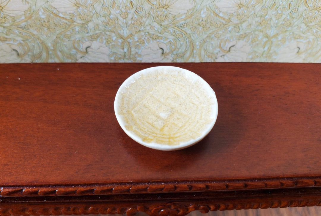 Dollhouse Light Brown Ceramic Round Bowl Thatched Design 1:12 Scale Miniature - MiniatureCrush