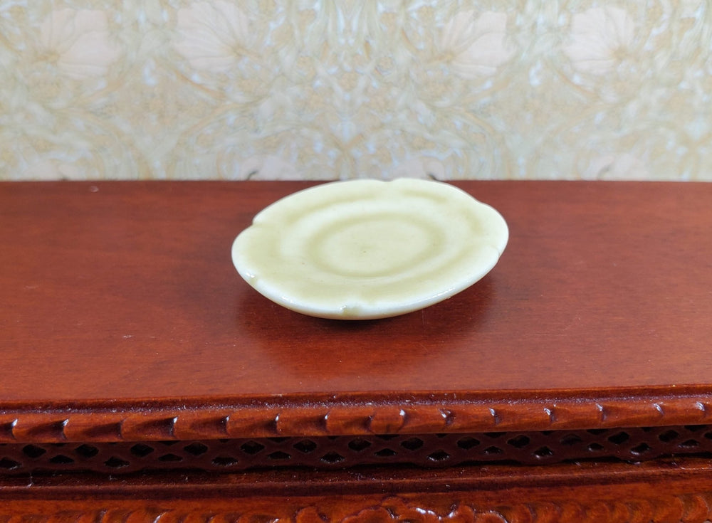 Dollhouse Light Brown Ceramic Serving Platter Scallop Edge 1:12 Scale Miniature - MiniatureCrush