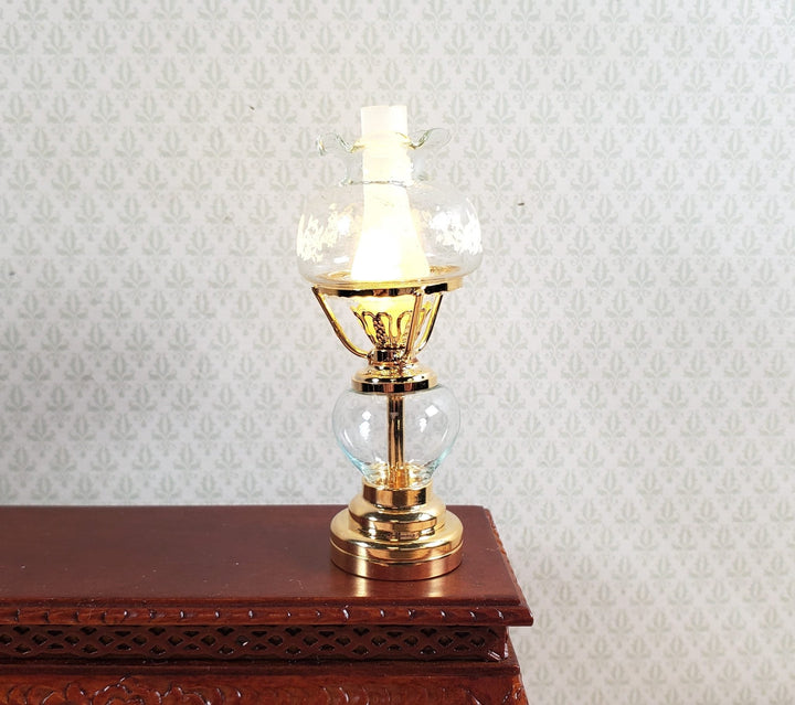 Dollhouse Light Hurricane Oil Lamp Battery Operated 1:12 Scale Gold - MiniatureCrush