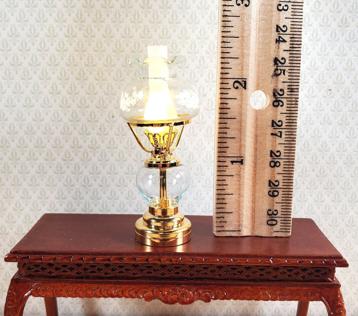 Dollhouse Light Hurricane Oil Lamp Battery Operated 1:12 Scale Gold - MiniatureCrush