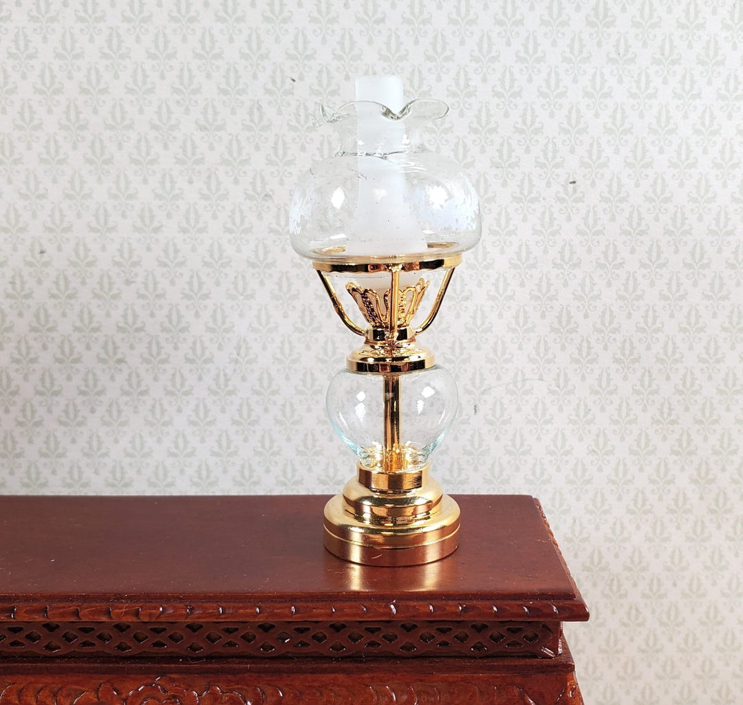 Dollhouse Light Hurricane Oil Lamp Battery Operated 1:12 Scale Gold - MiniatureCrush