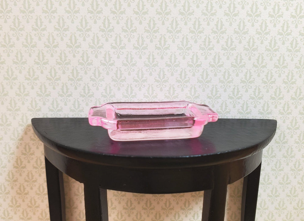 Dollhouse Light Pink Glass Casserole Baking Dish with Handles 1:12 Scale - MiniatureCrush