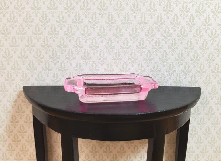 Dollhouse Light Pink Glass Casserole Baking Dish with Handles 1:12 Scale - MiniatureCrush