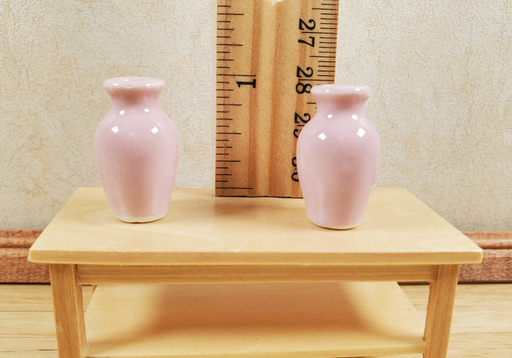 Dollhouse Light Pink Glazed Ceramic Vases x2 1:12 Scale Miniature - MiniatureCrush