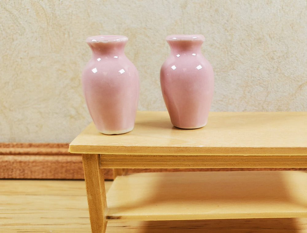 Dollhouse Light Pink Glazed Ceramic Vases x2 1:12 Scale Miniature - MiniatureCrush