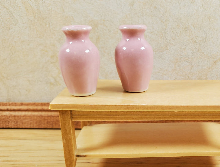 Dollhouse Light Pink Glazed Ceramic Vases x2 1:12 Scale Miniature - MiniatureCrush