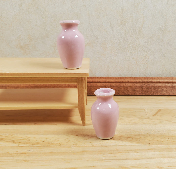 Dollhouse Light Pink Glazed Ceramic Vases x2 1:12 Scale Miniature - MiniatureCrush