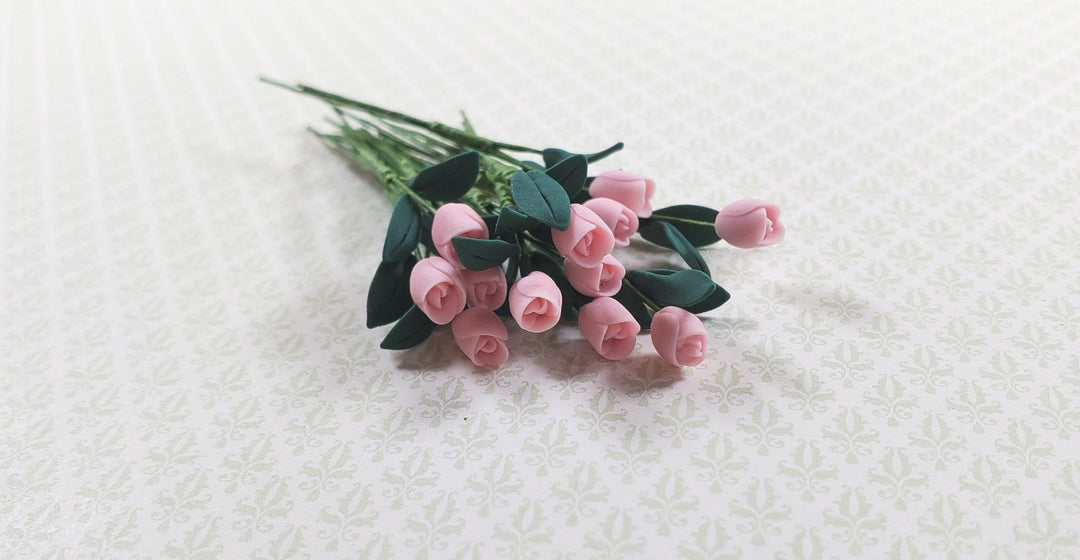 Dollhouse Light Pink Tulips Loose Bouquet One Dozen 1:12 Scale Miniature - MiniatureCrush