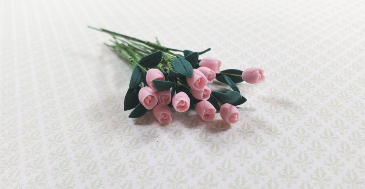 Dollhouse Light Pink Tulips Loose Bouquet One Dozen 1:12 Scale Miniature - MiniatureCrush