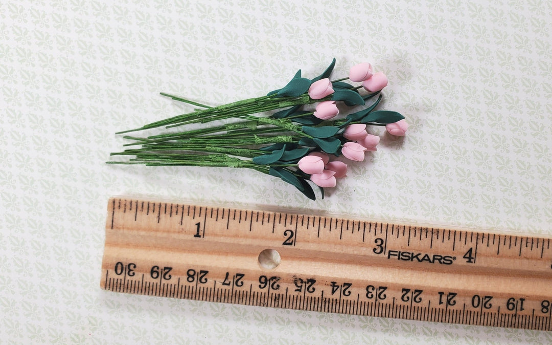 Dollhouse Light Pink Tulips Loose Bouquet One Dozen 1:12 Scale Miniature - MiniatureCrush