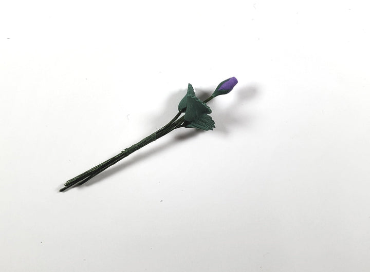 Dollhouse Light Purple Rose Bud Single Stem with Foliage 1:12 Scale Miniature - MiniatureCrush