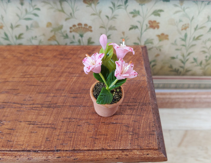 Dollhouse Lilies Pink in a Terra Cotta Planter 1:12 Scale Miniature Lily Flowers - MiniatureCrush
