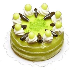 Dollhouse Lime Green Cake with Fruit Garnish 1:12 Scale Miniature Dessert - MiniatureCrush