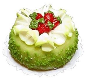 Dollhouse Lime Green Cake with White Chocolate Curls 1:12 Scale Miniature Food - MiniatureCrush