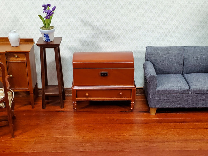 Dollhouse Lincoln Dome Chest Trunk 1:12 Scale Miniature Walnut Finish w/ Drawer - Miniature Crush