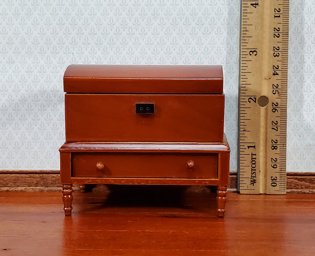 Dollhouse Lincoln Dome Chest Trunk 1:12 Scale Miniature Walnut Finish w/ Drawer - Miniature Crush