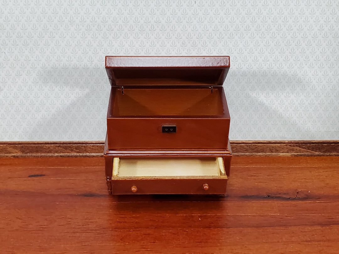 Dollhouse Lincoln Dome Chest Trunk 1:12 Scale Miniature Walnut Finish w/ Drawer - Miniature Crush