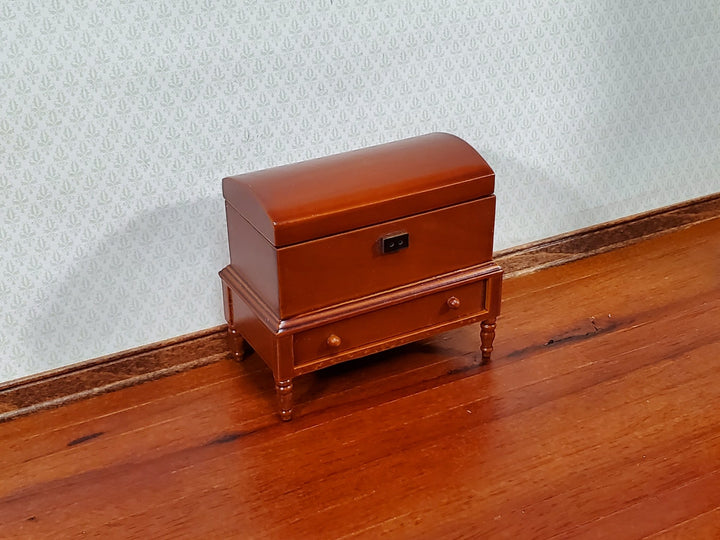 Dollhouse Lincoln Dome Chest Trunk 1:12 Scale Miniature Walnut Finish w/ Drawer - Miniature Crush