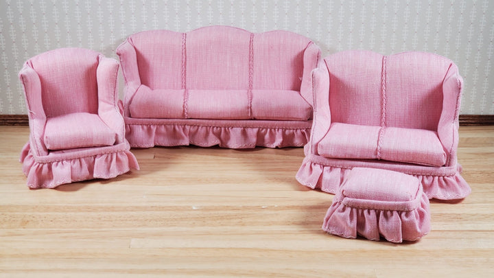 Dollhouse Living Room Set 4 pc All Pink 1:12 Scale Miniature Furniture - MiniatureCrush