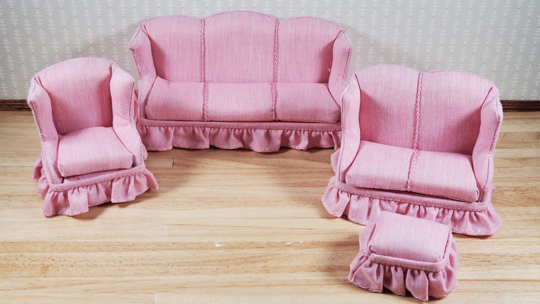 Dollhouse Living Room Set 4 pc All Pink 1:12 Scale Miniature Furniture - MiniatureCrush