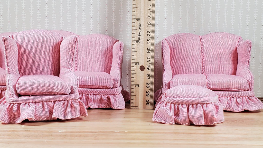 Dollhouse Living Room Set 4 pc All Pink 1:12 Scale Miniature Furniture - MiniatureCrush