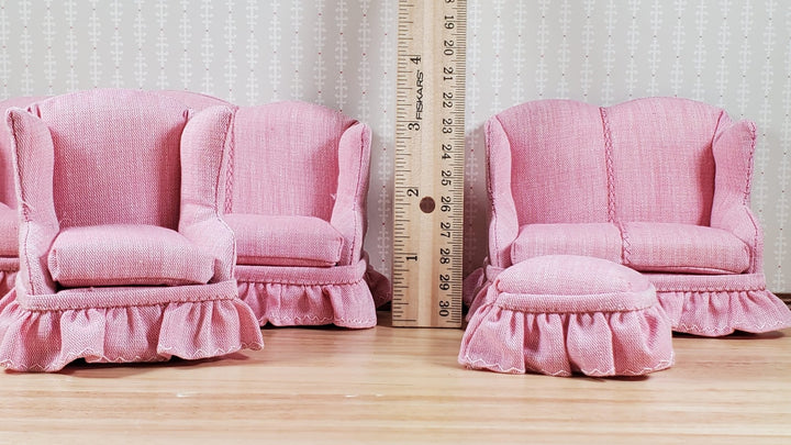 Dollhouse Living Room Set 4 pc All Pink 1:12 Scale Miniature Furniture - MiniatureCrush