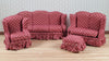 Dollhouse Living Room Set 4 pc Dark Red & Beige Plaid 1:12 Scale Miniature Furniture