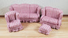 Dollhouse Living Room Set 4 pc Dusty Rose Plaid 1:12 Scale Miniature Furniture