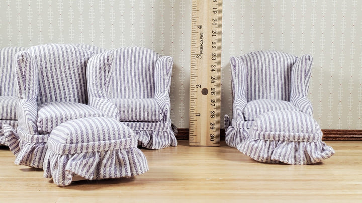 Dollhouse Living Room Set 4 pc Lavender Stripes 1:12 Scale Miniature Furniture - MiniatureCrush