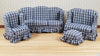 Dollhouse Living Room Set 4 pc Navy Blue Plaid 1:12 Scale Miniature Furniture