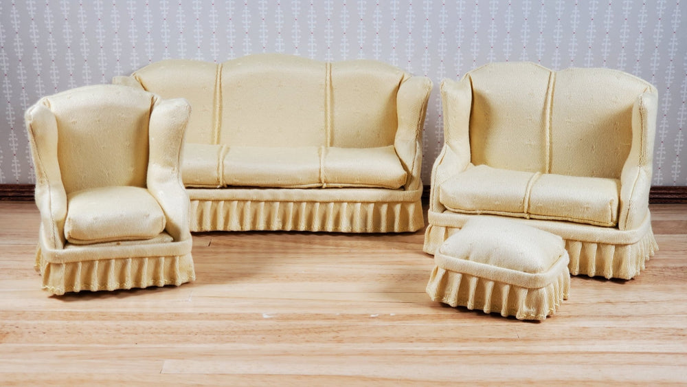 Dollhouse Living Room Set 4 pc Pale Yellow 1:12 Scale Miniature Furniture - MiniatureCrush