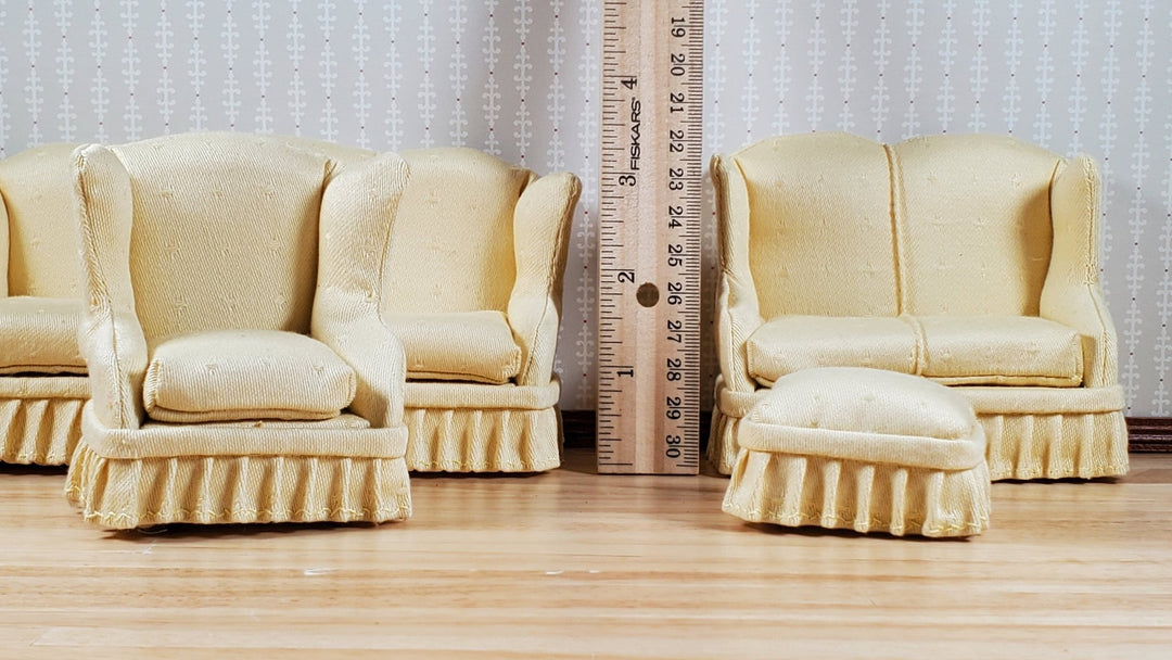 Dollhouse Living Room Set 4 pc Pale Yellow 1:12 Scale Miniature Furniture - MiniatureCrush