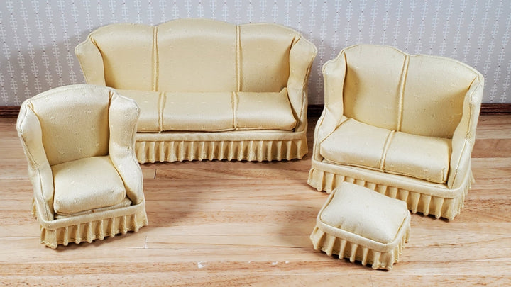 Dollhouse Living Room Set 4 pc Pale Yellow 1:12 Scale Miniature Furniture - MiniatureCrush