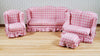 Dollhouse Living Room Set 4 pc Pink Plaid 1:12 Scale Miniature Furniture
