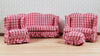 Dollhouse Living Room Set 4 pc Red Plaid 1:12 Scale Miniature Furniture
