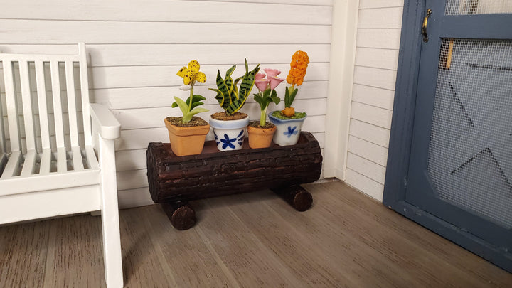 Dollhouse Log Planter Stand Ceramic 1:12 Scale Miniature Garden Flowers Plants - MiniatureCrush