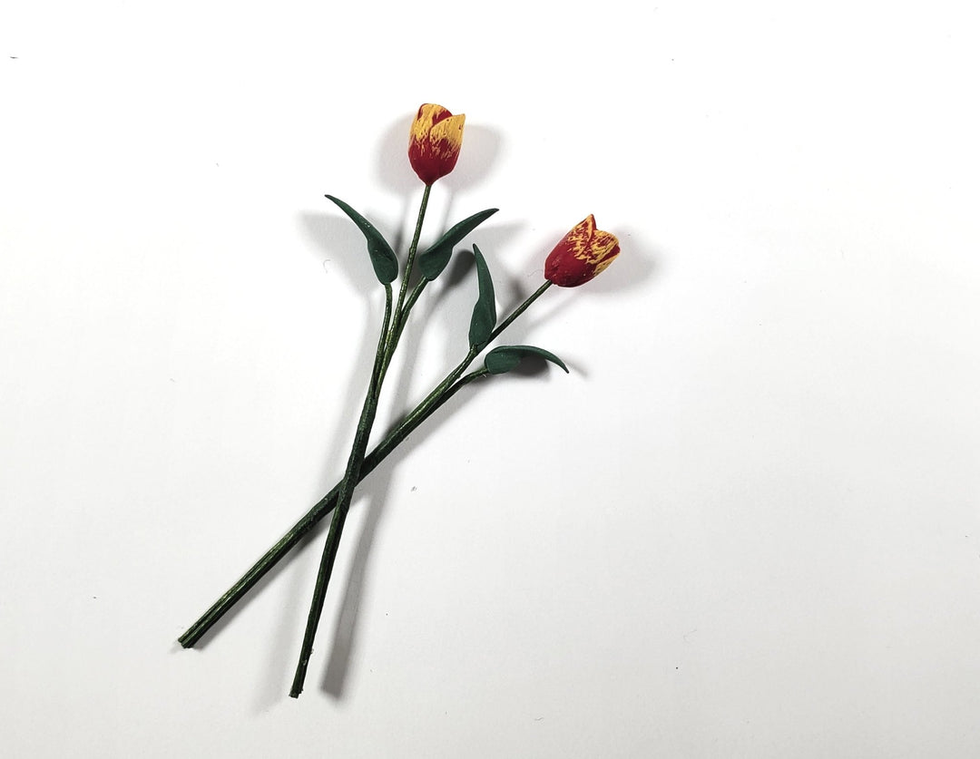 Dollhouse Long Red with Yellow Tulip Stems Set of 2 1:12 Scale Miniature - MiniatureCrush