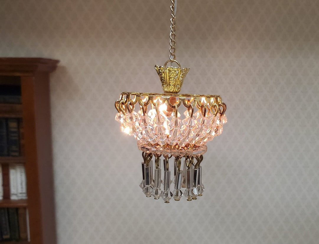 Dollhouse Low Profile Crystal Ceiling Light Deluxe Real Glass 12 Volt 1:12 Scale - MiniatureCrush
