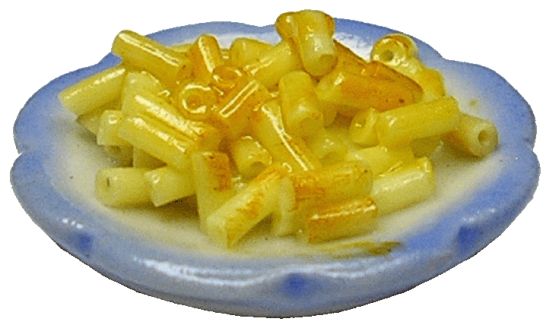 Dollhouse Macaroni and Cheese on a White Plate 1:12 Scale Miniature Food Kitchen - MiniatureCrush