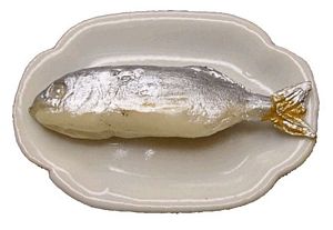 Dollhouse Mackerel Fish on Plate 1:12 Scale Miniature Food Kitchen - MiniatureCrush