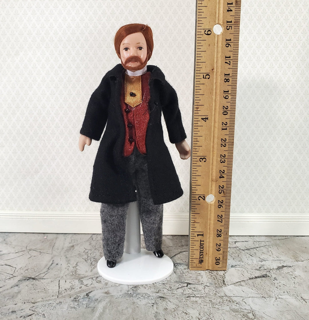 Dollhouse Man Doll Porcelain Dad Father with Beard 1:12 Scale Miniature Poseable - Miniature Crush