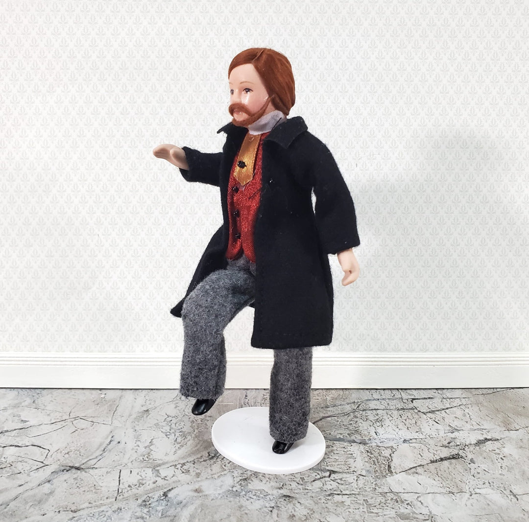 Dollhouse Man Doll Porcelain Dad Father with Beard 1:12 Scale Miniature Poseable - Miniature Crush