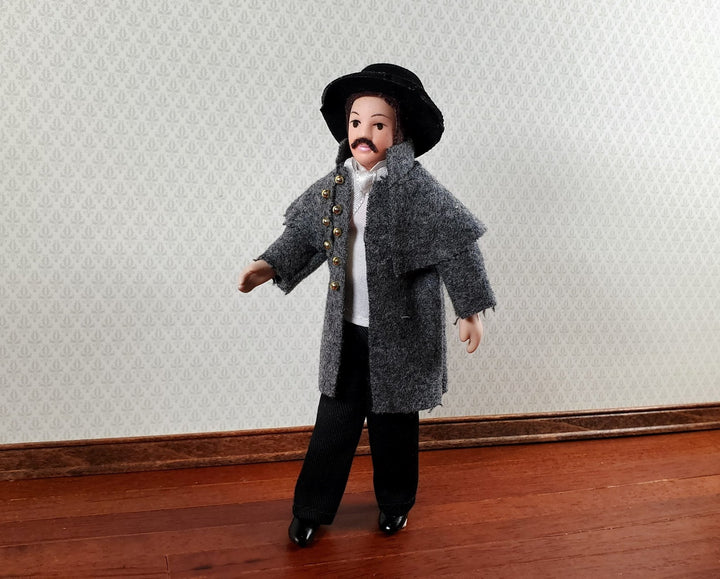 Dollhouse Man Doll Porcelain Victorian with Overcoat Hat 1:12 Scale Miniature - Miniature Crush