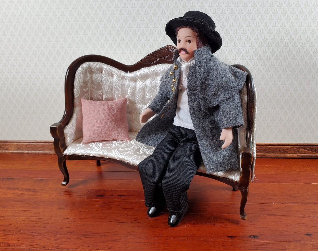 Dollhouse Man Doll Porcelain Victorian with Overcoat Hat 1:12 Scale Miniature - Miniature Crush